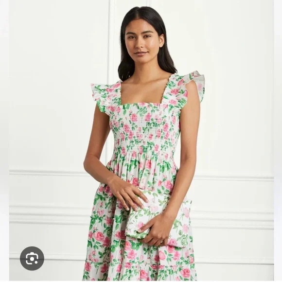 Hill House Floral Midi Dress in White, Pink & Green - Picture 3 of 11